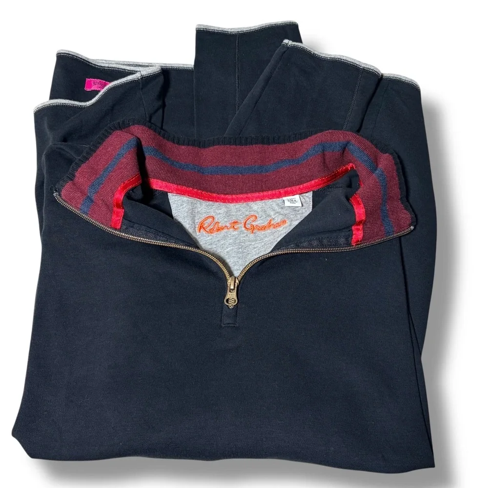 Robert Graham Quarter Zip Pullover‎ XXL Black Cotton Contrast Mock Neck Sweater